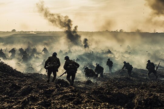 Somme soldiers advance through smoke and chaos during World War I battles of 1916