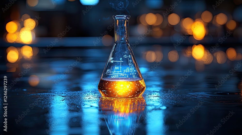 Poster glowing erlenmeyer flask in laboratory setting