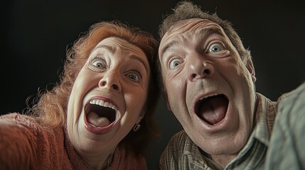 Astonished Couple: A Close-Up Portrait of Surprise and Awe