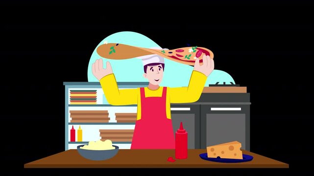 Depict the Masterchef concept in vector animation. Characters demonstrate their culinary skills, preparing various dishes in a modern, scalable visual style.