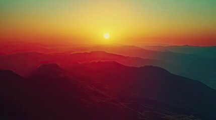 Fototapeta premium Majestic Mountains at Sunset with a Fiery Sky and Beautiful Layered Landscape