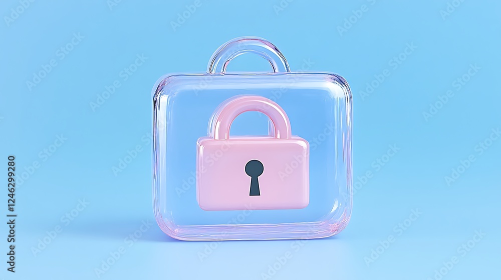 Poster cute and colorful secure lock icon inside transparent container on blue background