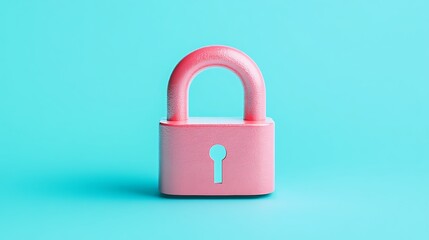 Fototapeta premium Cute Pink Padlock on Bright Turquoise Background for Security and Protection Concepts