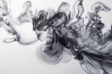 Fototapeta premium Elegant black smoke swirls create dynamic abstract patterns on a white background