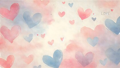 A soft and dreamy love wallpaper with pastel-colored watercolor hearts floating across a subtle ombre background that transitions from light pink to pale peach