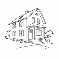 Family house in continuous line art drawing style.
