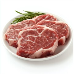 raw meat on a plate isolated on white background PNG