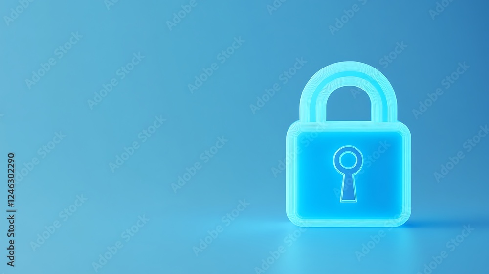 Poster digital lock icon with a keyhole in a bright blue background for security and protection concepts