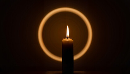 Single candle illuminating dark church altar at midnight, spiritual reflection