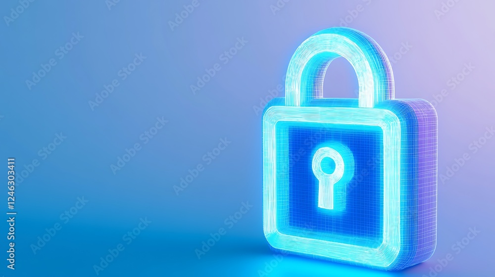 Poster digital lock symbol representing security and protection in a futuristic technology background