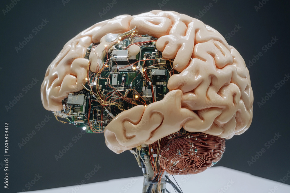 Fototapete futuristic brain design featuring circuit board elements merging technology with organic structure