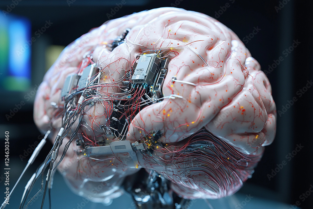 Fototapete futuristic brain design featuring circuit board elements merging technology with organic structure