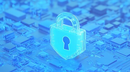 Digital Lock Symbolizing Cybersecurity in Technology Environment with Blue Tones for Modern Illustrations