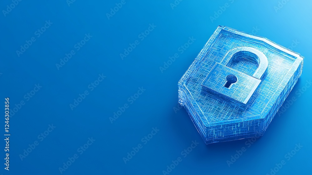 Poster digital lock with technology elements representing security and privacy in a modern cyber environmen