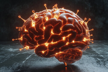 Brain activity illustrated with glowing connections highlighting neural pathways and cognitive processes