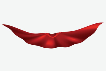 Superhero red cape in front view. Scarlet fabric silk cloak. Mantle costume or cover cartoon vector illustration