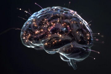 Futuristic robotic head with intricate circuitry displayed at technology expo