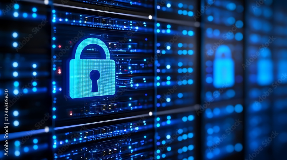 Aufkleber digital security concept with padlock and data streams representing cyber protection in modern techn