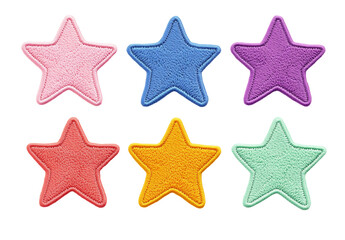 Colorful star shapes in a variety of vibrant colors. Perfect for decorations, crafts, or educational projects. 