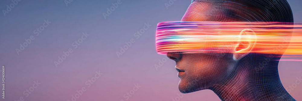 Aufkleber a dynamic rendering of a wireframe head decked in a glowing visor, emitting streaks of vivid color