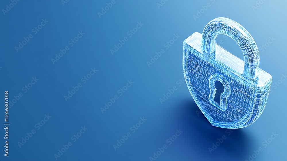 Aufkleber digital security symbol with 3d wireframe lock signifying protection and safety in cyber space