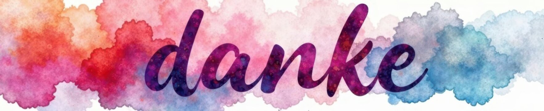 Abstract watercolor wash background, "Danke" script subtly integrated, peace, blot