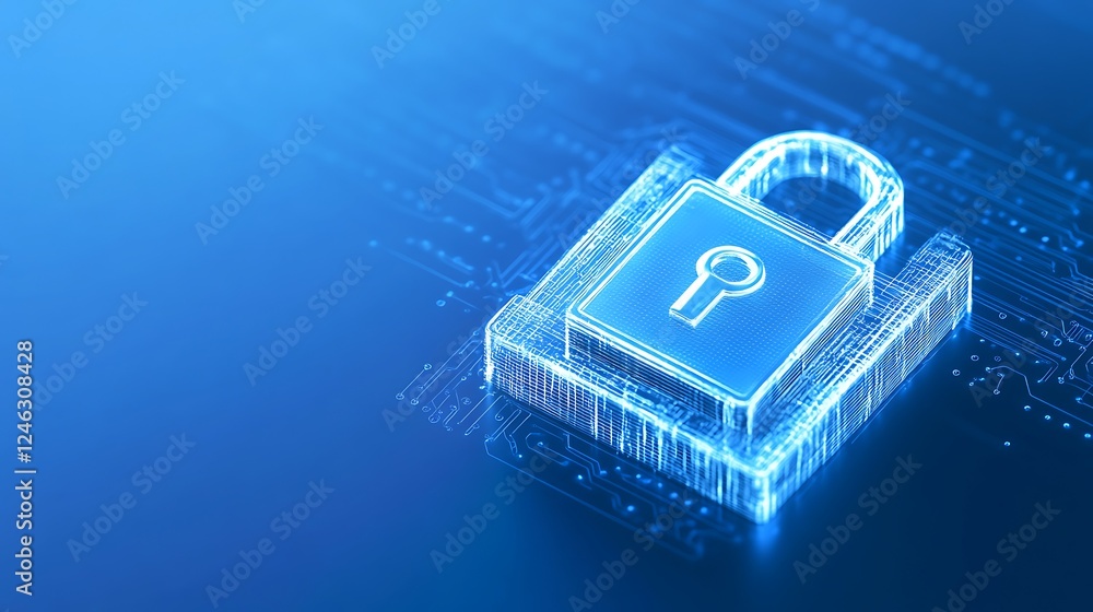 Aufkleber futuristic digital lock icon representing security and data protection in a technology background