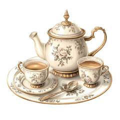 Elegant Chinoiserie Tea Cup Set | Vintage Porcelain Teacup Clipart Vector Illustration