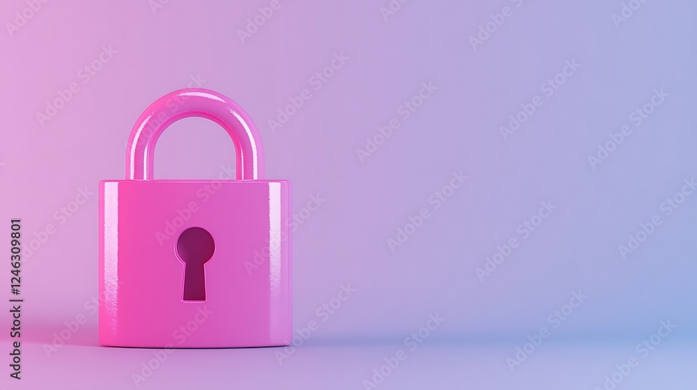 Poster glossy pink padlock on soft color background symbolizing security and protection in digital age