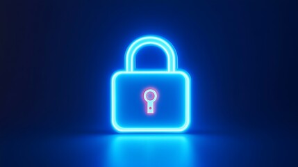 Glowing Neon Lock Symbol on Dark Background Representing Security and Protection Concept in Digital World