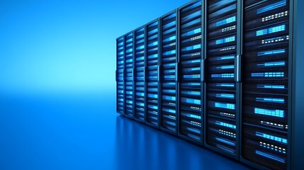 High-Tech Data Center with Illuminated Servers in a Blue Setting for Modern Technology Concepts