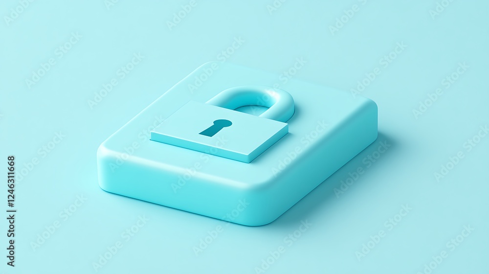 Poster minimalistic digital lock icon on soft blue background for security and privacy concepts