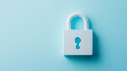 Fototapeta premium Minimalist White Padlock on Blue Background Symbolizing Security and Protection in a Digital World