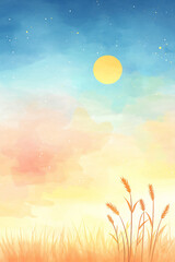  sunset over a wheat field watercolor view