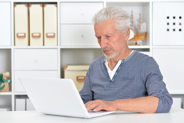Fototapeta premium Portrait of senior man with laptop at home