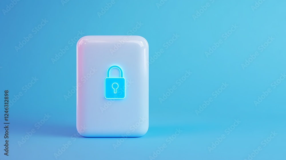 Poster modern digital lock icon on blue background representing cybersecurity and data protection concepts