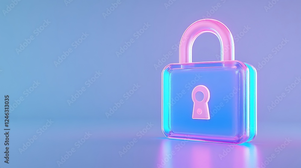 Aufkleber modern digital lock icon on gradient background with neon glow effects for cybersecurity concepts an