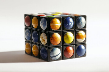 Unique planet-themed puzzle cube showcases solar system in vibrant colors