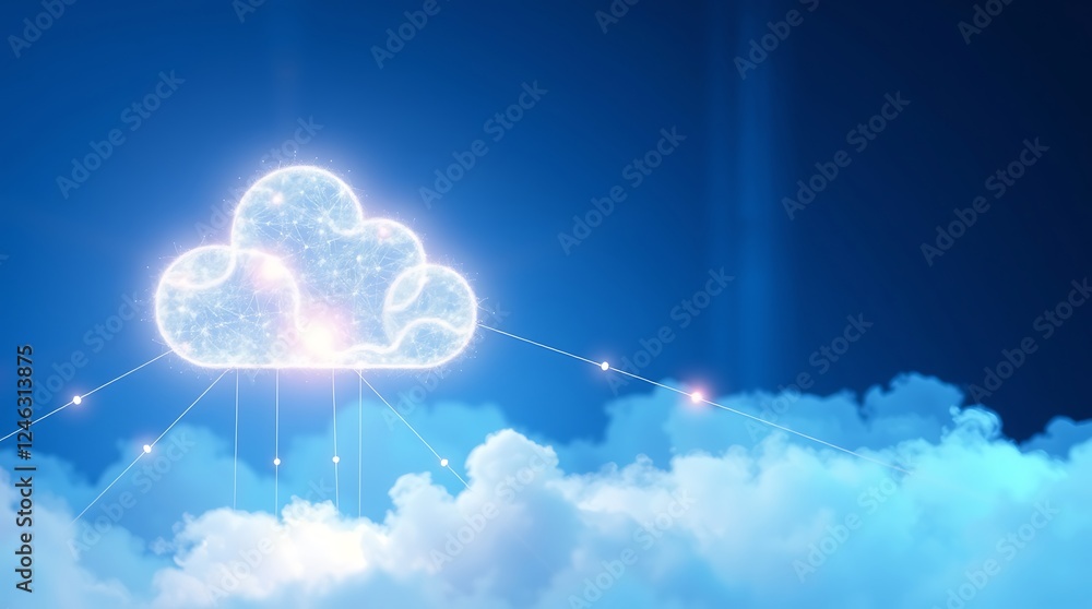 Poster cloud computing concept, cloud-based global networking, data storage, accessibility, scalability, aw