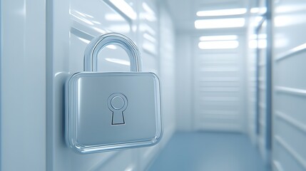 Fototapeta premium Modern Security Lock on a Door in a Sleek and Minimalist Interior Setting with Bright Lighting