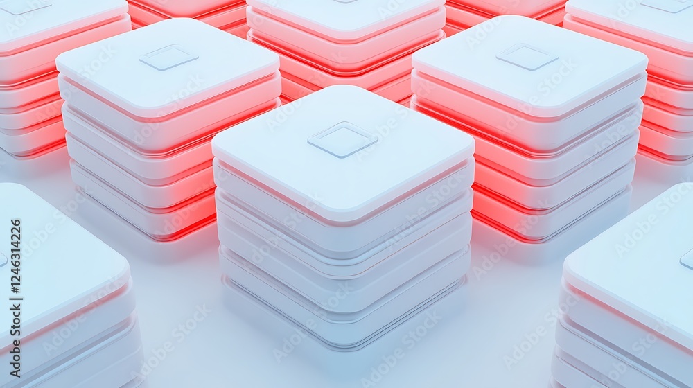 Poster modern stacked white boxes with soft red light background for abstract or minimalist designs