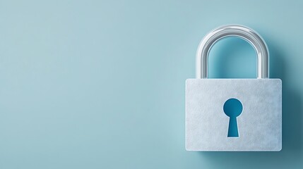 Naklejka premium Modern Silver Padlock on Solid Light Blue Background for Security and Protection Conceptual Imagery