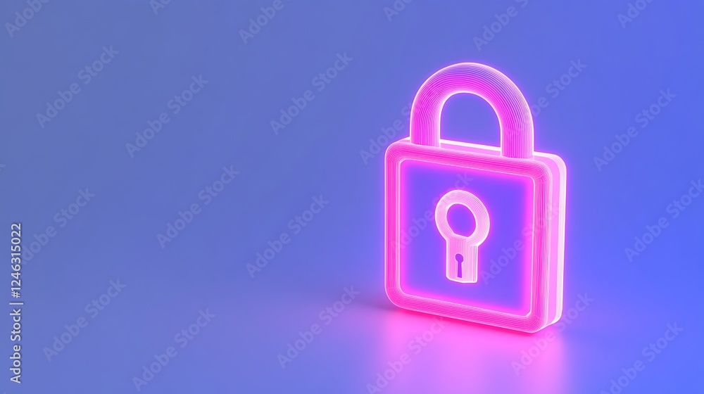 Aufkleber neon lock icon on gradient background symbolizing security and protection in digital space