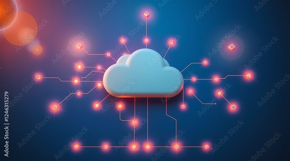 Poster cloud computing concept, cloud-based global networking, data storage, accessibility, scalability, aw
