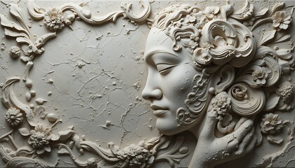 A beautifully textured bas-relief sculpture carved on a grand surface, showcasing depth and artistic excellence