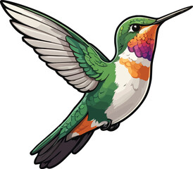 Obraz premium Colorful Hummingbird Hovering Mid-Air with Rapid Wings