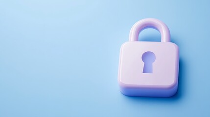 Fototapeta premium Pink Plastic Padlock on Soft Blue Background Symbolizing Security and Protection Concept in Minimalist Style