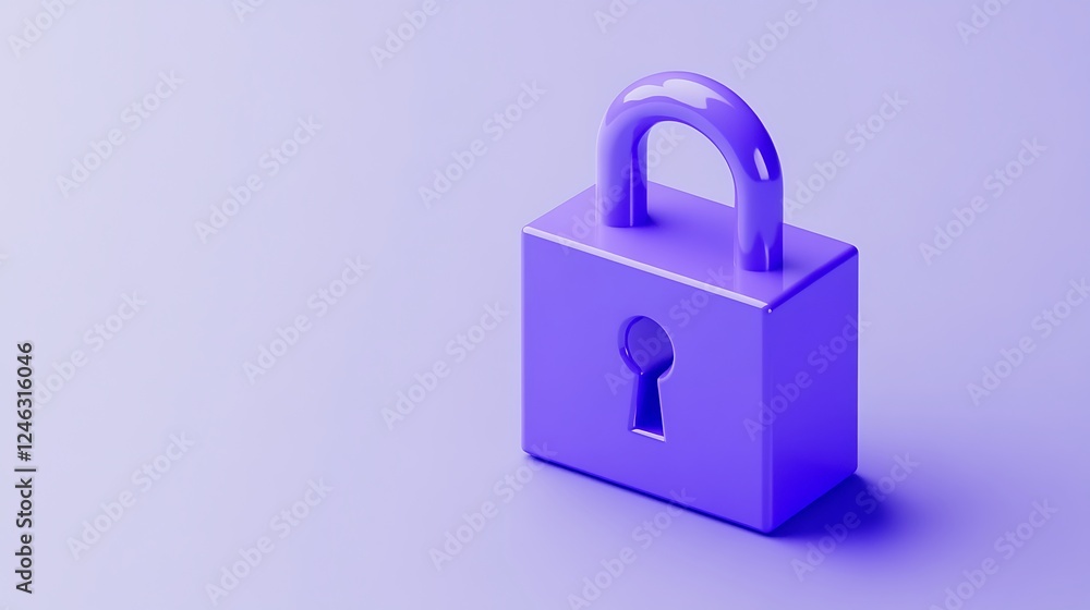 Poster purple padlock with keyhole on a smooth surface, symbolizing security and protection concepts in mod