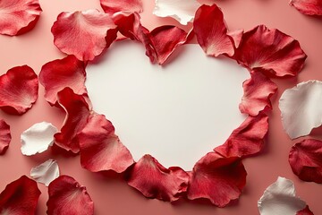 Romantic Red Heart Frame with Rose Petals for Valentine's Day Greeting Card Design