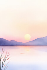 Fototapeta premium tranquil dusk over a serene lake watercolor